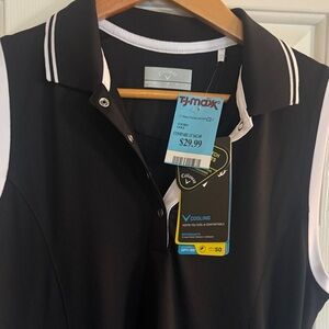 Callaway Black Sleeveless Golf Polo Dress White Trim Accents and bike shorts